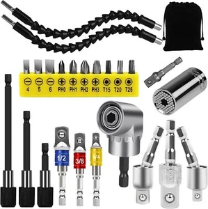 24pcs Flexible Drill Bit Extension Set, Hex Shank 105° Right Angle Drill Atta... - Picture 1 of 1