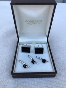 Cuff Links + Shirt Collar Studs (Set) Black & Stainless Steel SWANK by Josephs - Picture 1 of 12