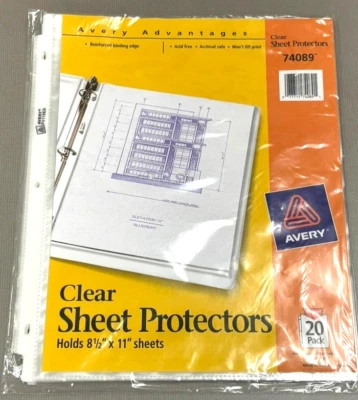 Sheet Protectors, 20  Avery, 8.5 x 11 sheets, new, sealed - Image 1 of 4