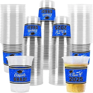 Class of 2025 Celebration - 100 Pcs 16Oz Blue Graduation Plastic Cups for Gradua - Picture 1 of 12