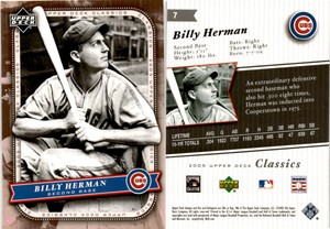 Billy Herman 2005 Upper Deck Classics Baseball 7  Chicago Cubs