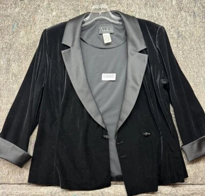 Alex Evenings Womens Blazer Black Velvet Gray Satin Collar Size L - Image 1 of 4