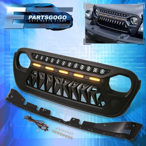 For 18-24 Jeep Wrangler JL Gladiator JT Shark Grille Bumper Grill w/ LED Lights - Picture 1 of 6