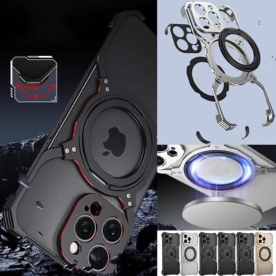 Funda delgada resistente con marco de parachoques de metal con soporte de anillo para iPhone 16 Pro Max 15 14 13  Foto 1 de 4