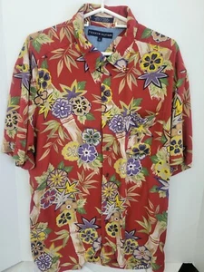 Tommy Hilfiger Men's L Red Tropical Floral Hawaiian Style Short Sleeve - Picture 1 of 6