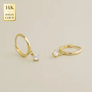 Pendientes Huggie Gota Diamantes Oro Sólido 14K REALES Anillo Aro Huggie Mínimo - Imagen 1 de 2