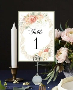 Roses & Lace Table Number Cards - Wedding Birthday Christening Baby Shower - Picture 1 of 3