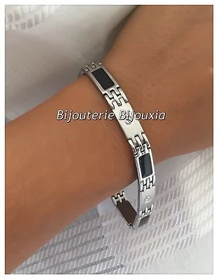 Bracciale Uomo Tendenza Acciaio Inossidabile Carbonio Gioielli Nuovo - Immagine 1 di 3