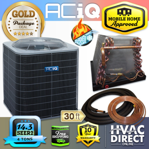 AciQ 4 Ton Mobile Home Heat Pump Ac Condenser & Coil Hvac System 30' Line Set