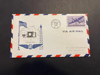 USA, Early Wright Plane, FDC 1941 Atlantic City NJ, Sc #C27, 10c, Crisp! - Image 1 of 2