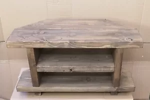 Corner Chunky Rustic StyleTable/ TV Stand,Console Unit Handmade Solid Wood 80 cm - Picture 1 of 11