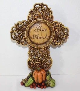 GIVE THANKS Herbst Ernte Urlaub Deko Tisch Kreuz Harz/Kunststoff 11,5" - Bild 1 von 5