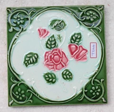 VINTAGE TILE ART NOUVEAU MAJOLICA PINK FLOWER DESIGN ARCHITECTURE TILE NH4432 Cover