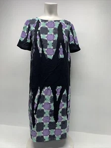 Vestido Tibi Seda Cambio Manga Corta Línea A Forrado Geométrico Negro Púrpura Talla 2 - Imagen 1 de 9