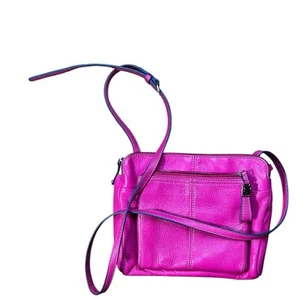 Tignanello bright pink leather multi compartment shoulder bag crossbody travel - Bild 1 von 11