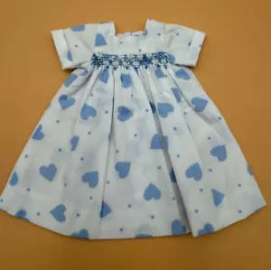Outfit For Dianna Effner Little Darling Doll White Dress w/ Blue Hearts - Picture 1 of 7