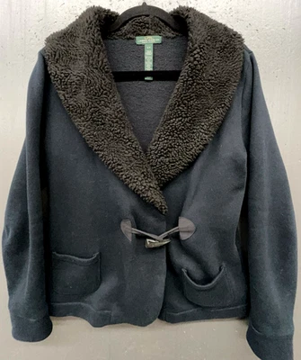 Chaqueta LRL Lauren Jean Co S Azul Marino Sherpa Chal Cuello Palanca Suave Silenciosa Lux Foto 1 de 4