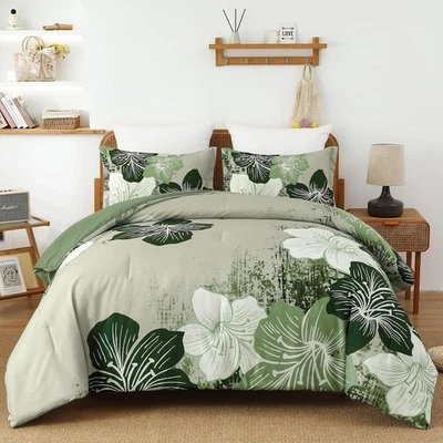  Juego Edredón Floral King Ombre Verde Ropa de Cama Ligera Microfibra Cama  Foto 1 de 4