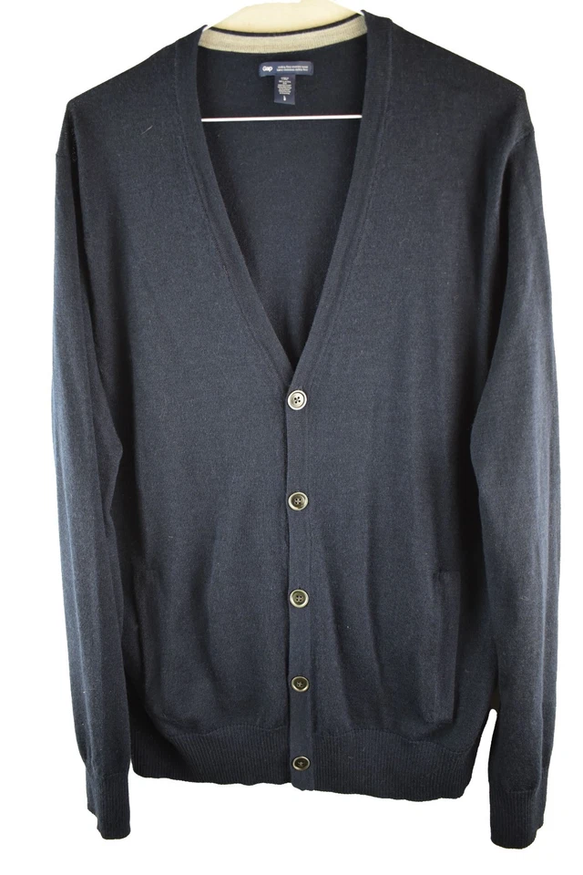 GAP Blue KNitwear Cardigan Jumper size L Mens Merino Wool Casual Outdoors - Image 1 of 4