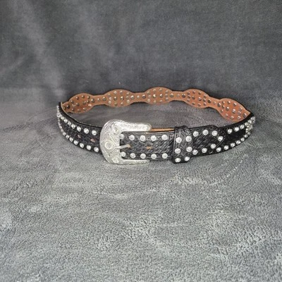  Cinturón de cuero negro cristal Tony Lama 32 vaquera occidental para mujer Foto 1 de 4