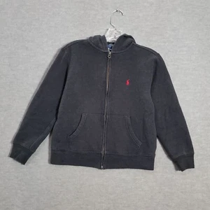 Polo Ralph Lauren Boys Sweatshirt Medium Black Hoodie Logo Full Zip Pony - Picture 1 of 9