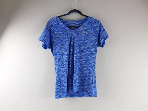 UNDER ARMOUR Women's M Semi-Fitted 'Heat Gear' Blue Striped T-Shirt Top EUC - Picture 1 of 5