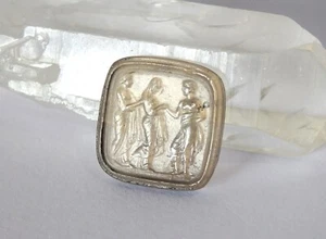 MARRIAGE of THETIS smoky brown Venetian glass Cameo*square*19mmx18mm*loose gem - Picture 1 of 11