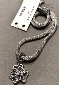 Skagen Steel & Crystal Floral Mesh Wrap Bracelet-NWT - Picture 1 of 3