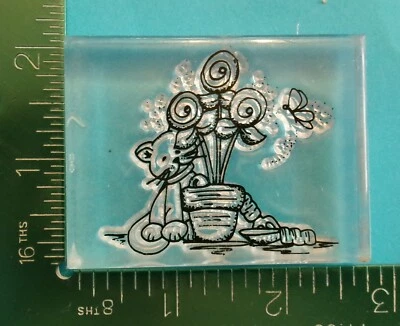 CAT BY FLOWER IN A POT Acrylic Stamp by Provo Craft - Image 1 of 2