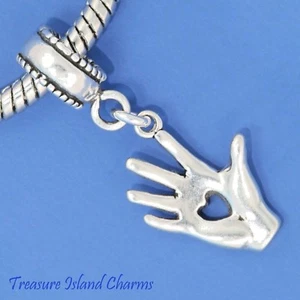 Heart in Palm of Hand 925 Solid Sterling Silver European Dangle Bead Charm Love - Picture 1 of 1