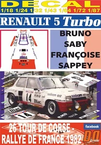 DECAL RENAULT 5 TURBO B.SABY T.DE CORSE 1982 5th (09) - Picture 1 of 1