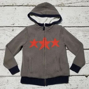 HANNA ANDERSSON 6 7 8 Boys Gray Orange Star Hooded Sweater w/ Sherpa Inside  GUC - Picture 1 of 6