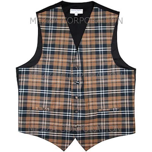 New Men's Plaid Tuxedo Vest Waistcoat only Plaid checkers Brown Wedding formal - Picture 1 of 2