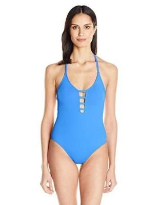 Traje de baño La Blanca con tiras azul de una pieza con control de barriga L18351 talla 10 Foto 1 de 2