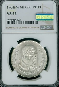 1964 Mo MEXICO SILVER ONE PESO NGC MS66 PQ MAC SPOTLESS * - Picture 1 of 2