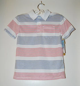 NWT Cat & Jack Boys White Red Blue Striped Performance SS Polo Shirt sz XS S M - Picture 1 of 8