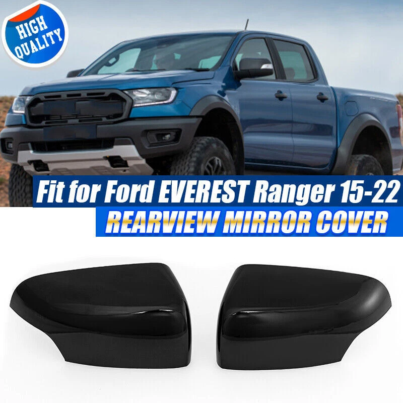 2x Gloss Black Side Rearview Mirror Cover Cap Clip-on For Ford Ranger 2015-2022 - Image 1 of 4