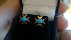 Hallmarked 9Ct Yellow Gold And Turquoise Stone Beautiful Vintage Earrings