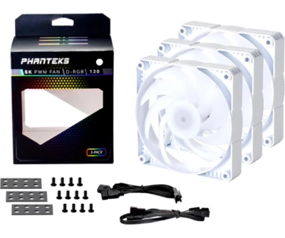 Phanteks SK120 PWM D-RGB 120mm Case Fan White 3-Pack - Image 1 of 4