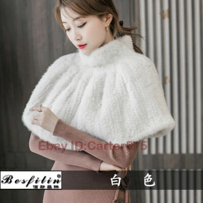 Poncho de piel de visón 100 % genuino para mujer capa abrigos/falda corta vintage Foto 1 de 4