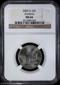 2005-D 25c Kansas KS State Quarter NGC MS 66 | Uncirculated UNC BU - Picture 1 of 4