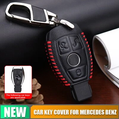 Leather Car Key Fob Case Cover Holder Bag Fits Mercedes Benz Remote 3 Buttons - Изображение 1 из 4