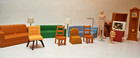 Vintage Dollhouse Living Room Furniture • 17 Pieces • Sofas Chairs Lamps TV More