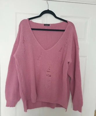 Boohoo Distressed Jumper In Pink Size 16 - Image 1 of 3