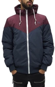 D-Rock Men's Urban Designer Padded Hooded Full Zip Up Warm Winter Maroon Jacket - Picture 1 of 5