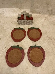 wooden strawberry drink coasters with Holder Lot of 4 - Picture 1 of 7