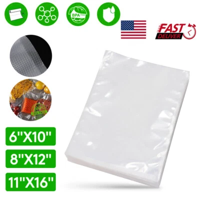 100 packs Vacuum Sealer Bags 6x10 8x12 11x16 Embossed Food Saver Storage Package - Image 1 of 4