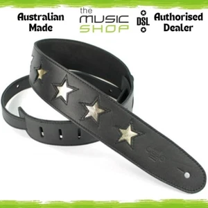 Australian Made DSL Gold Star 2.5" Black Leather Guitar Strap - STAR25-15-GOLD - Picture 1 of 1