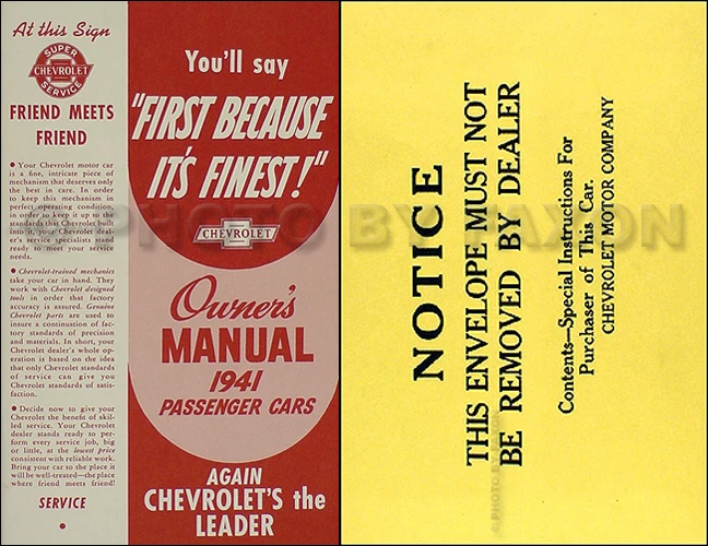1941 Chevrolet Auto Proprietari Manuale Con Busta 41 Chevy Utente Guida Libro - Immagine 1 di 1