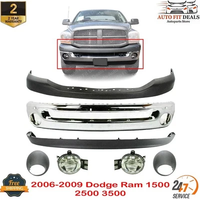 Kit de parachoques delantero cromado + luz antiniebla y bisel para Dodge Ram 1500 2500 3500 2006-09 Foto 1 de 4